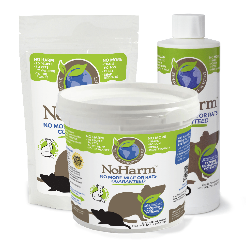 NoHarm Rodent Behavior Disruption Scent Kit - (4) 4 oz. Packs, 7 oz. Concentrate, 10 lb. Bucket - No Harm Scents