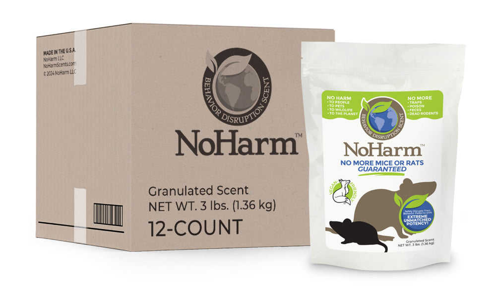 12-count set of No Harm Scents granule packets displayed with branded box packaging