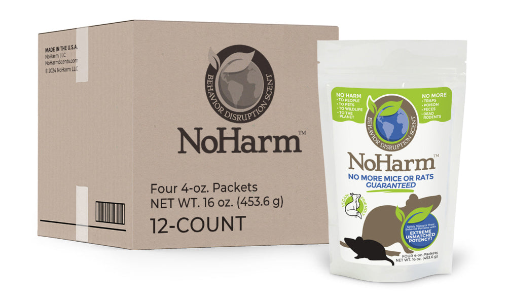 12 individual No Harm Scents scent packets with branded box packaging