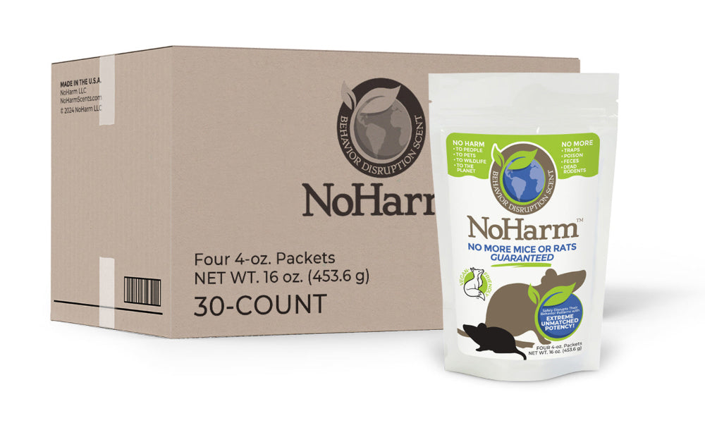 Box of 30 No Harm Scents individual scent packets neatly arranged with branded packaging